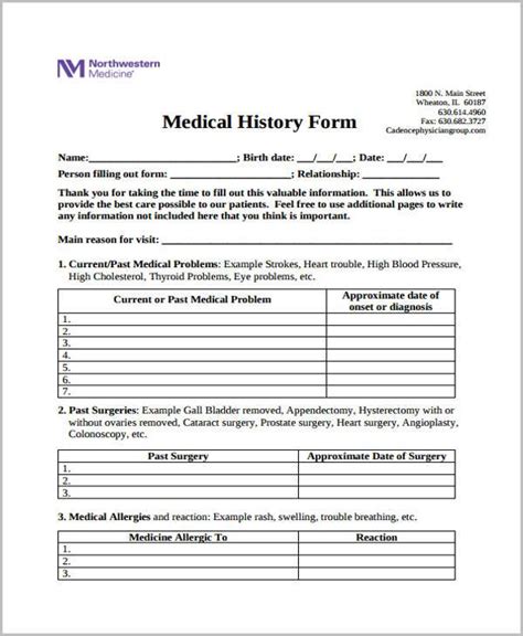 Patient Medical History Template Pdf Template