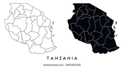 Tanzania Map Regions Districts Vector Black Stock Vector Royalty Free