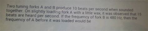 Two Tuning Forks A And B Produce Beats Per Second When Sounded