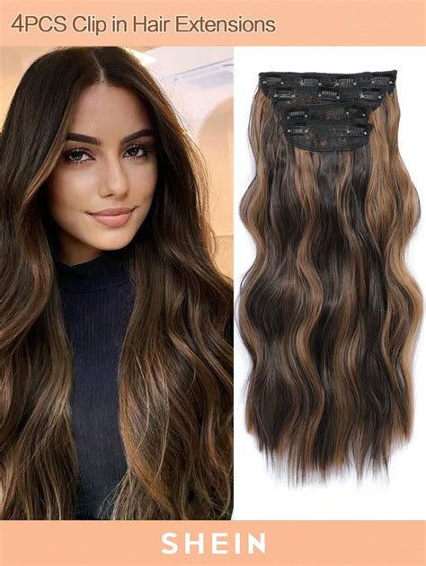 4pcs Clip In Hair Extensions 20inch Wavy Hair Extensions Clip Ins Dark Brown With Auburn Brown