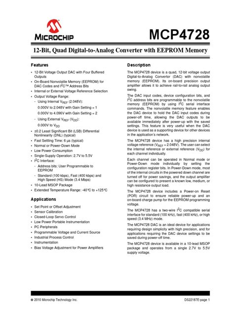 Datasheet - MCP4728 | PDF | Digital To Analog Converter | Amplifier