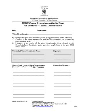 Fillable Online Hedc Otago Ac Authority Form Course HEDC