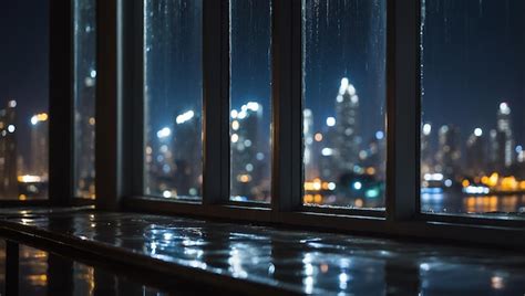 Premium Photo | A view of a rainy cityscape at night through a window