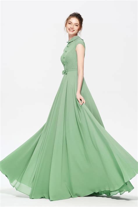 Sage Green Modest Lds Bridesmaid Dresses Edresstore