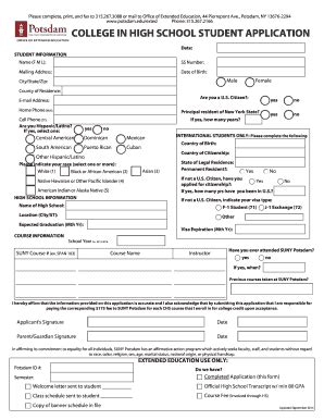 Fillable Online Potsdam Chs Student Non Matric Application Form