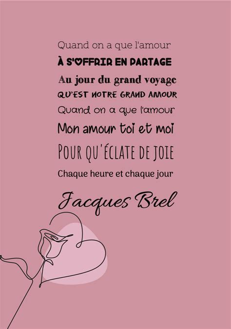 Tableau Ou Poster Paroles De Chanson De Jacques Brel Quand On A Que L