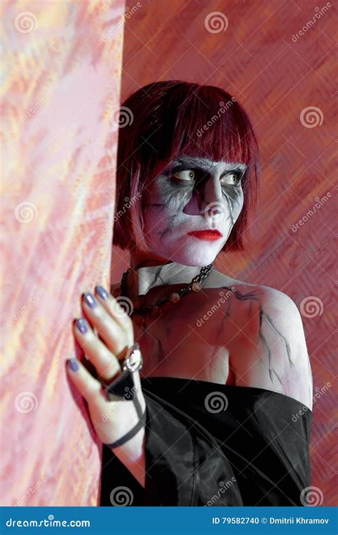 Girl with Zombie Makeup on Red Stock Photo - Image of camera, halloween ...