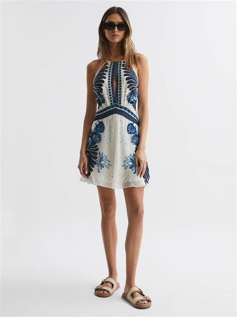 Reiss Brianna Printed Halter Neck Mini Dress Reiss