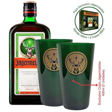 Licor Fino Alemão Jagermeister 700ml 2 Copos Long Exclusivo Licor