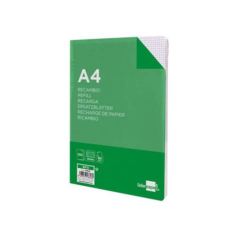 Recambio Liderpapel DIN A4 16 taladros 60 gr cuadrícula 4mm 18646