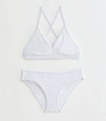 Girls White Crochet Triangle Bikini Set New Look