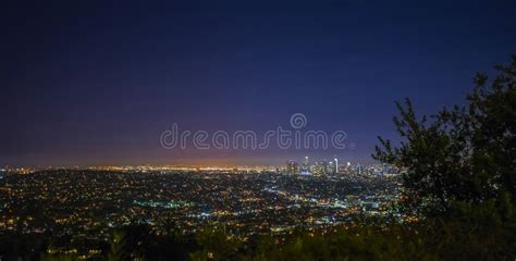 Los Angeles Skyline Seen From Mount Hollywood At Night California