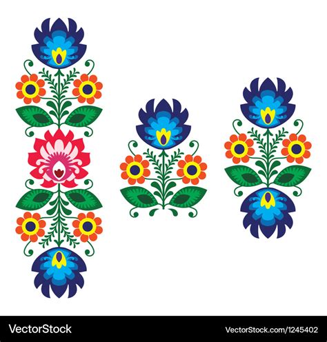 Folk Embroidery With Flowers Traditional Polish Vector Image