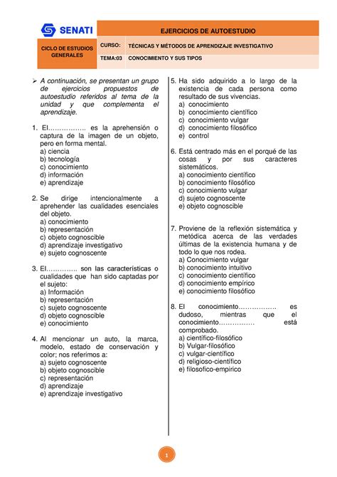 T3 Ejercicio Autoestudio CICLO DE ESTUDIOS GENERALES EJERCICIOS DE