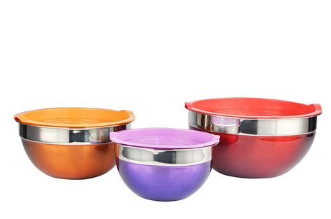 6 Piece Stainless Steel Mixing Bowl Set Color Red Orange Purple Free Image Download