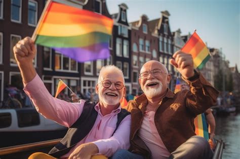 Felicidad en el desfile del orgullo lgbtq en ámsterdam celebración del orgullo gay en ámsterdam