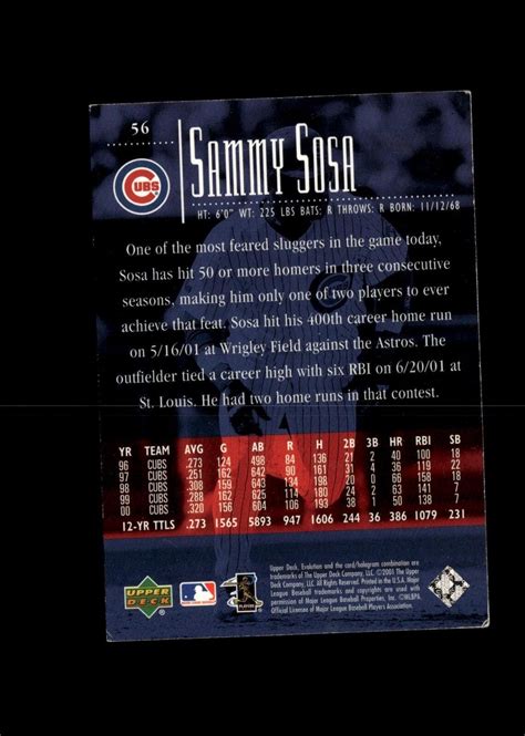 Sammy Sosa Upper Deck Evolution Baseball Card Chicago Cubs Ebay