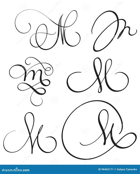 Ensemble De La Lettre M De Calligraphie D Art Avec Le Flourish Des