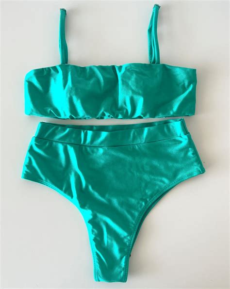 Conjunto de Biquíni Praia Calcinha Hot Pants Top Faixa Verde