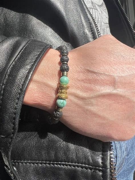 Bracelet L O En Pierre De Lave Et Turquoise Du P Rou