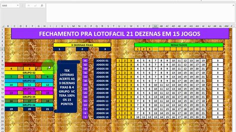 GRÁTIS Planilha da LOTOFACIL 21 DEZENAS EM 15 JOGOS 100 15 PONTOS