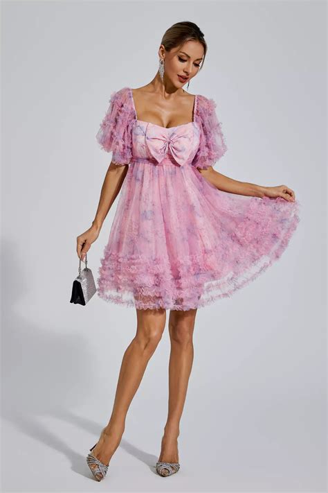 Raquel Pink Bubble Sleeve Mini Dress