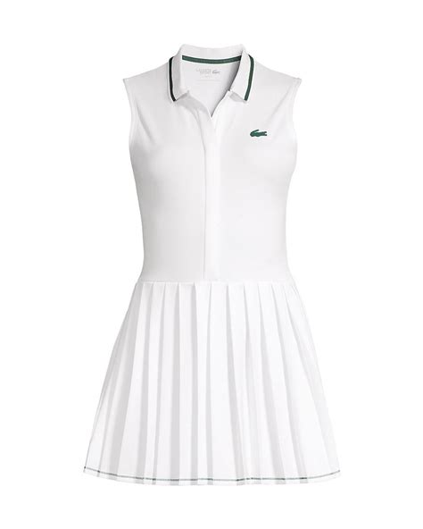 Lacoste Synthetic Sleeveless Polo Pleated Tennis Dress In White Green