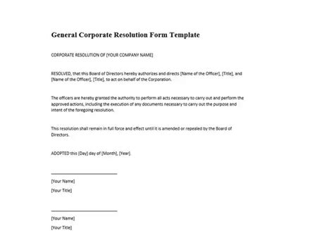 10 Free Corporate Resolution Form Template Calypso Tree