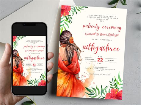 Puberty Ceremony Invitation Half Saree Ceremony Invitation Instant Download Editable Digital