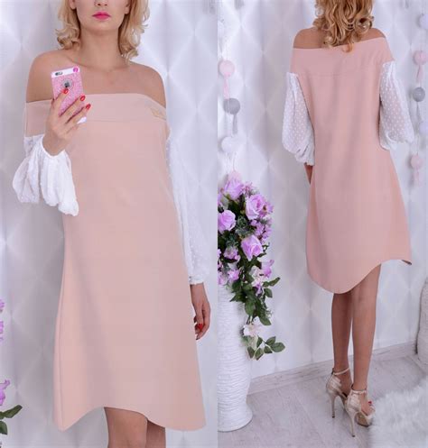 LUXUARY SUKIENKA BEŻ NUDE HISZPANKA RĘKAWY TIULOWE oficjalne archiwum Allegro