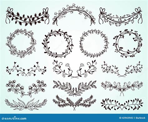 Set Of Hand Drawn Floral Borders And Wreaths Stock Vector