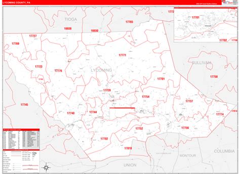 Lycoming County Pa Zip Code Wall Map Red Line Style By Marketmaps Mapsales