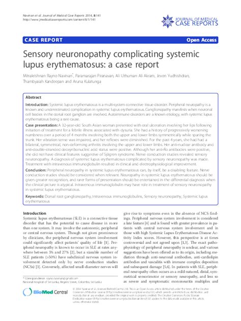 Pdf Sensory Neuronopathy Complicating Systemic Lupus Erythematosus A Case Report Aruna