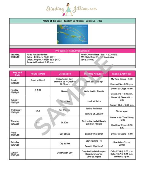 Customizable Cruise Itinerary Printable FindingJillian.com