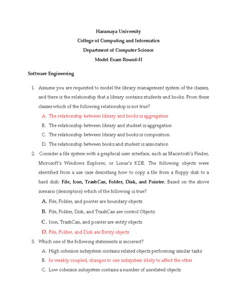 Exit Exam Model For Software Engineering Haramaya University College