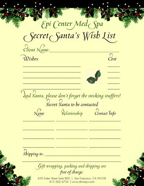 Secret Santa Wish List Template