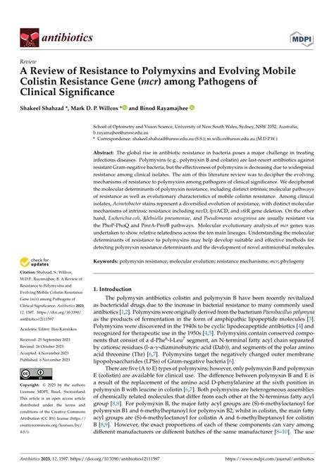 PDF A Review Of Resistance To Polymyxins And Evolving Mobile Colistin