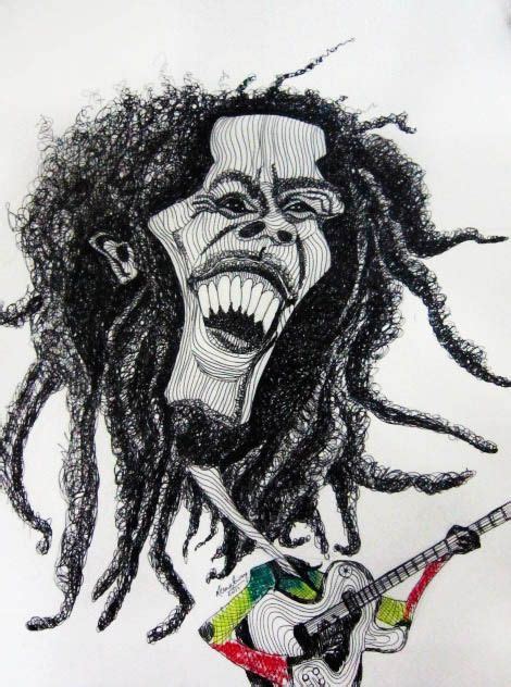 Caricature Bob Marley Pen On Paper With A Dash Of Pastels Caricature Marley Watercolor Art