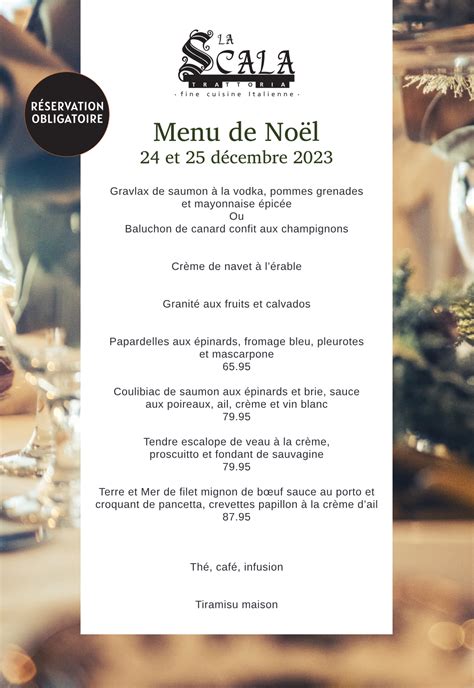 Menu De Noel Restaurant La Scala