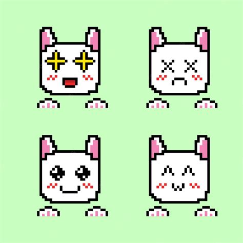 Premium Vector Cute White Cat Set With Pixel Art Style