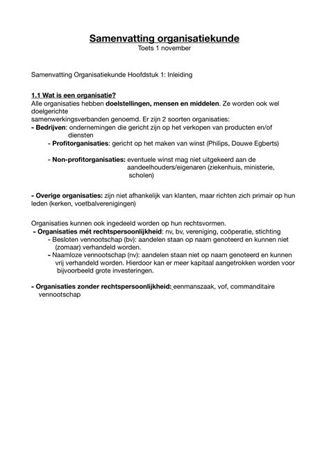 Samenvatting Organisatiekunde Opleiding Communicatie Organisatiekunde