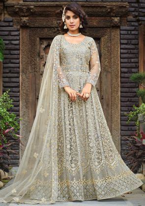 Sage Green Embroidered Net Anarkali Suit