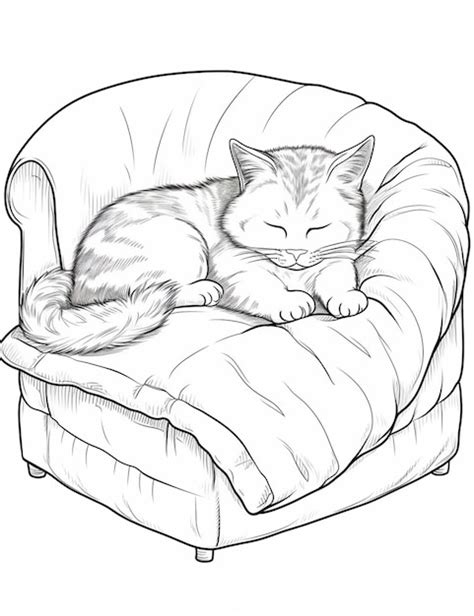 Un Dibujo De Un Gato Durmiendo En Una Silla Con Los Ojos Cerrados Ai