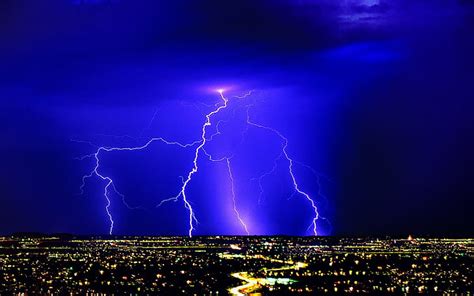 HD Wallpaper Lightning Storm Nature Landscape Blue White