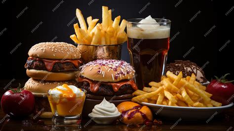 Premium AI Image | food and drink concept unhealthy food fast food ...