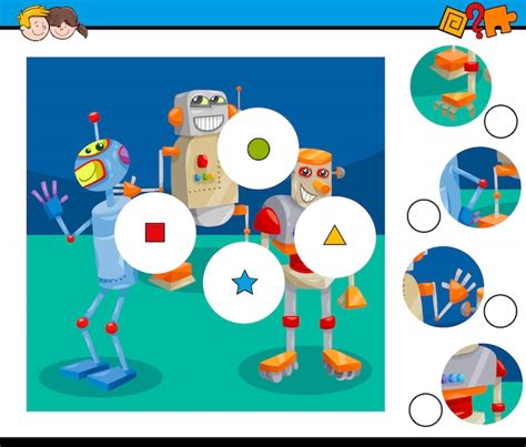 Educational Match The Pieces Juego De Rompecabezas Con Robots Vector