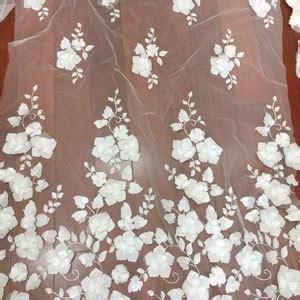 D Pearl Beaded Full Blossom Flower Tulle Lace Fabric In Off Etsy