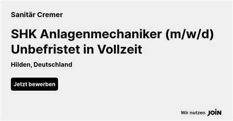 Sanitär Cremer Hilden SHK Anlagenmechaniker m w d Unbefristet in