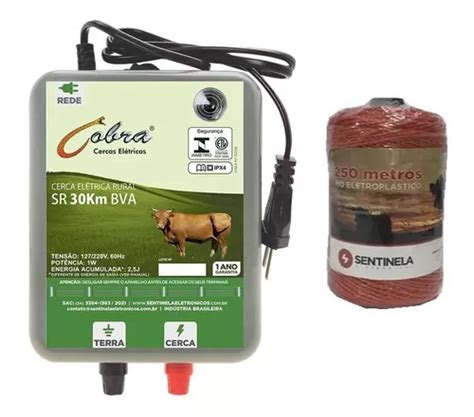 Kit Eletrificador Cerca Rural 30km Bv Cabo 250m Cobra