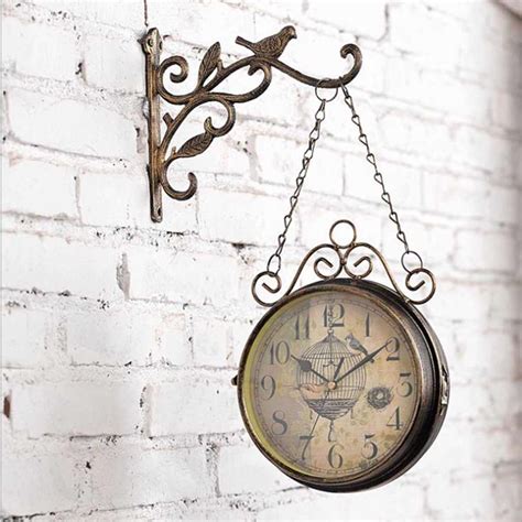 Antique Outdoor Garden Wall Station Metal Clock Double Sided Bird ...